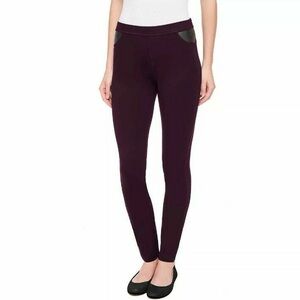 NWOT DKNY Mid-Rise Faux Leather Detail Ponte Flattering Stretch Legging Pants XS